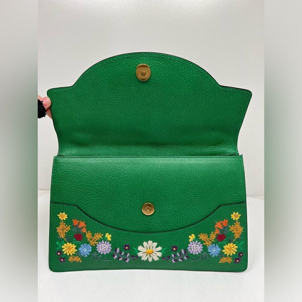 Gucci Linea Ricami Shoulder Bag Embroidered Leather Green Cat - Picture 8 of 13